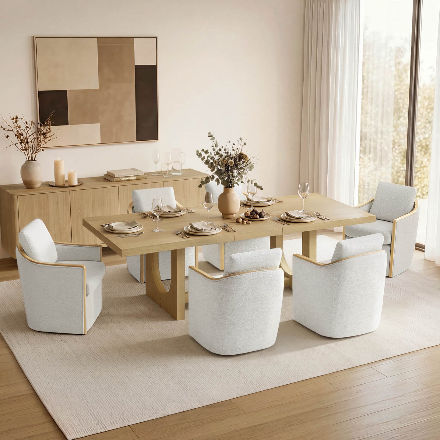 U-Shaped Wood Extendable Dining Table, 78"-95.9" Size