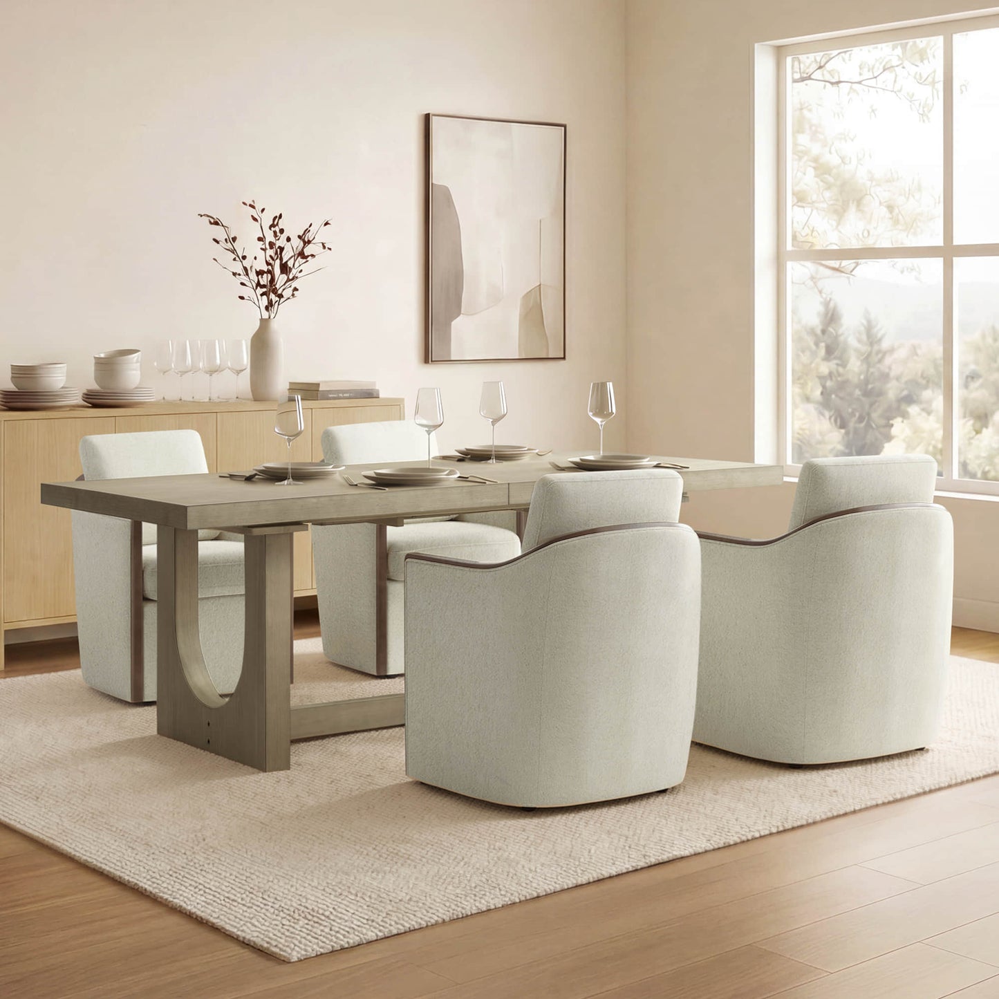 U-Shaped Wood Extendable Dining Table, 78"-95.9" Size