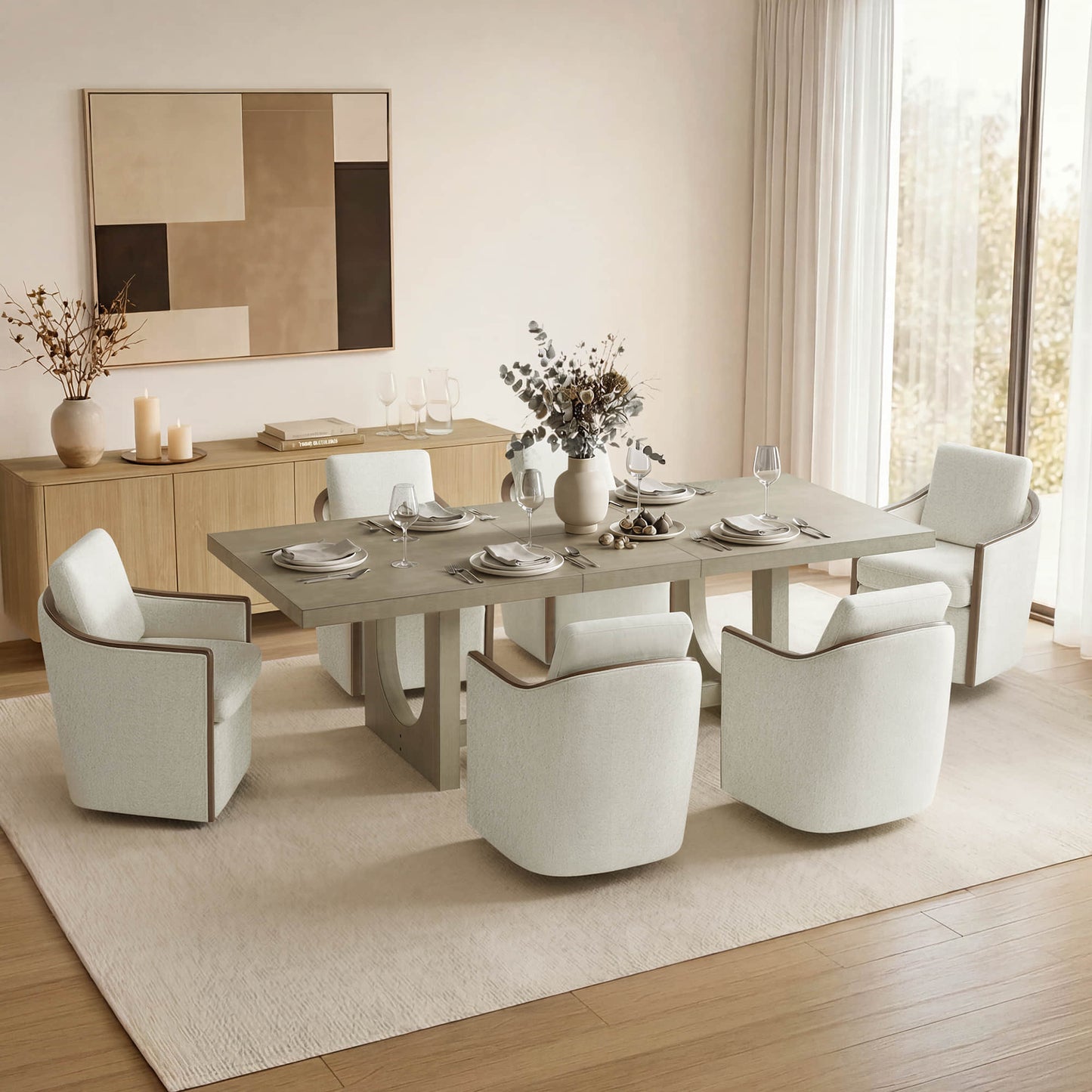 U-Shaped Wood Extendable Dining Table, 78"-95.9" Size