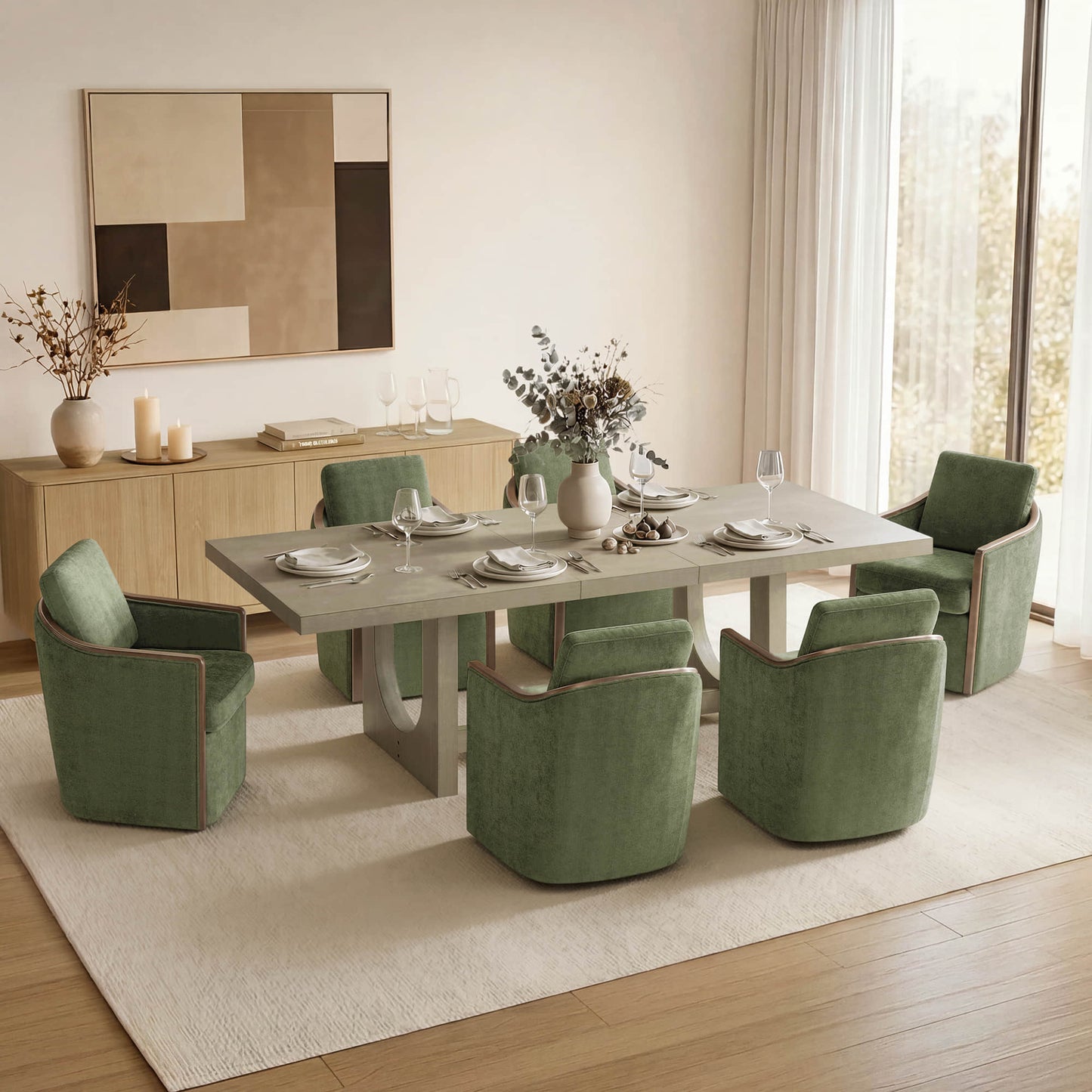 U-Shaped Wood Extendable Dining Table, 78"-95.9" Size