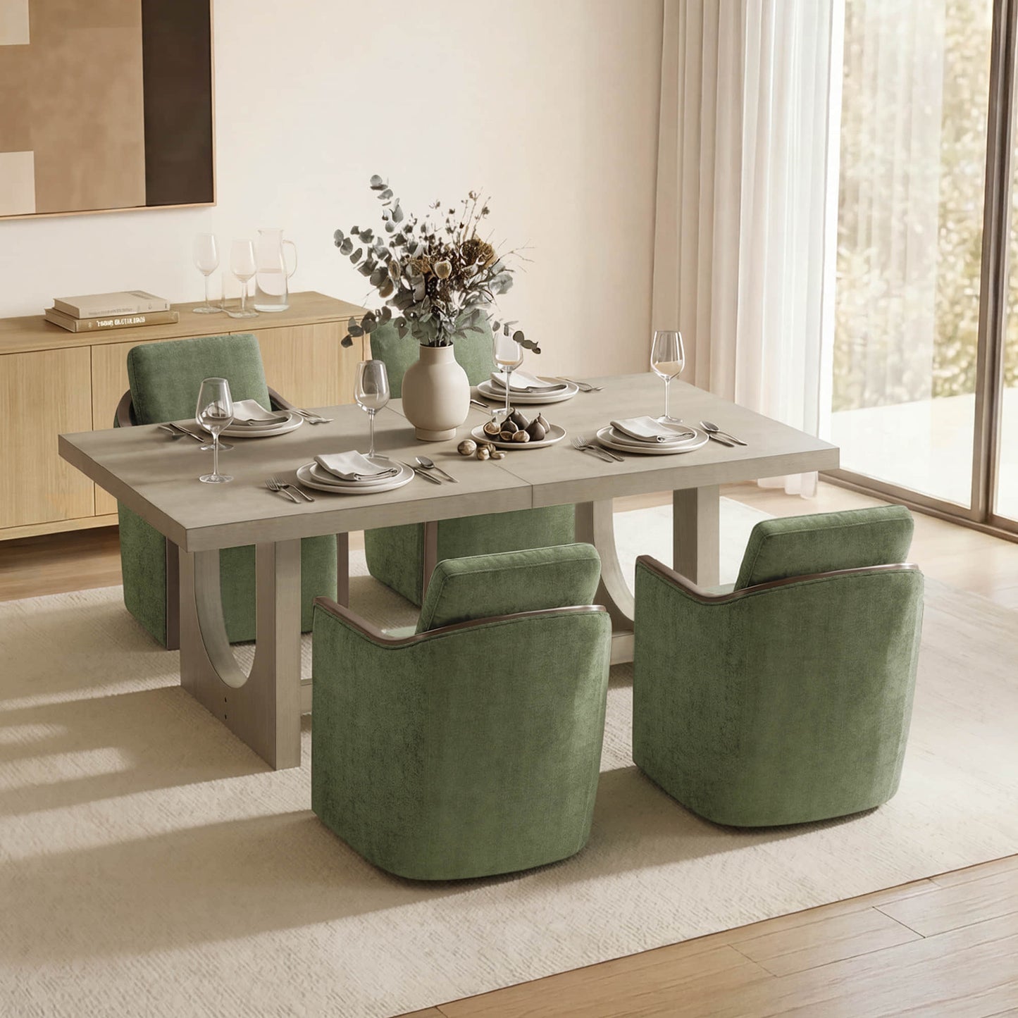 U-Shaped Wood Extendable Dining Table, 78"-95.9" Size