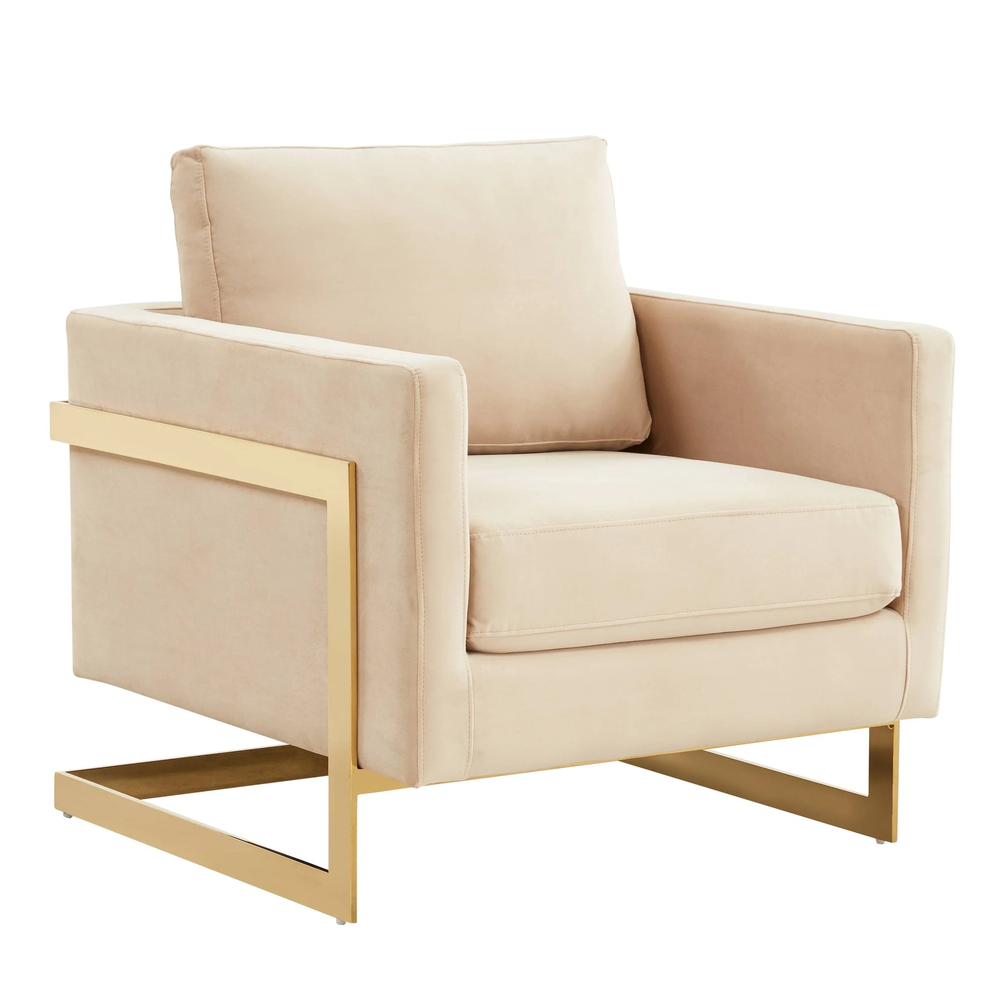 Upholstered Accent Armchair with Gold and Black Metal Frame