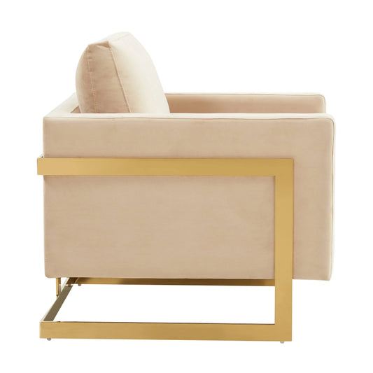 Upholstered Accent Armchair with Gold and Black Metal Frame