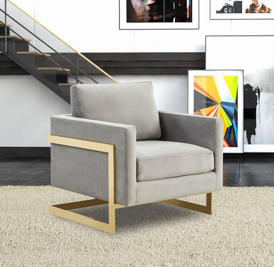 Upholstered Accent Armchair with Gold and Black Metal Frame
