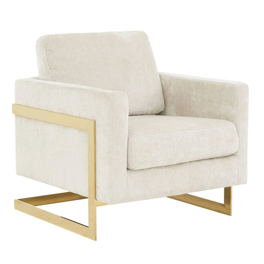 Upholstered Accent Armchair with Gold and Black Metal Frame