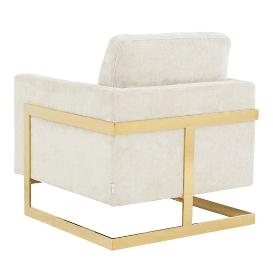 Upholstered Accent Armchair with Gold and Black Metal Frame