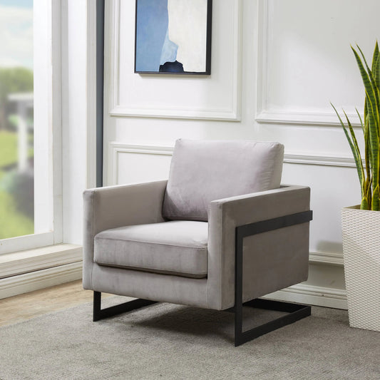 Upholstered Accent Armchair with Gold and Black Metal Frame