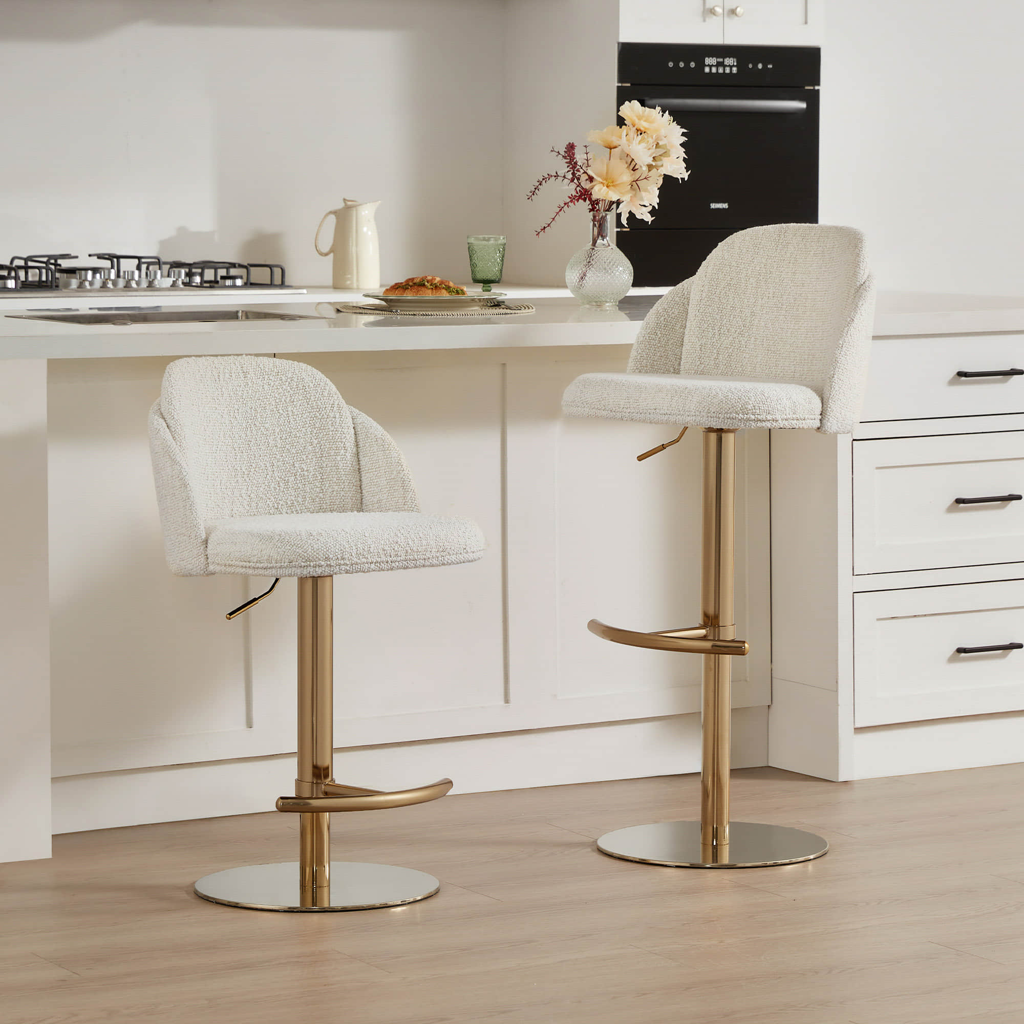 Upholstered Adjustable Height Swivel Bar Stools in Grey