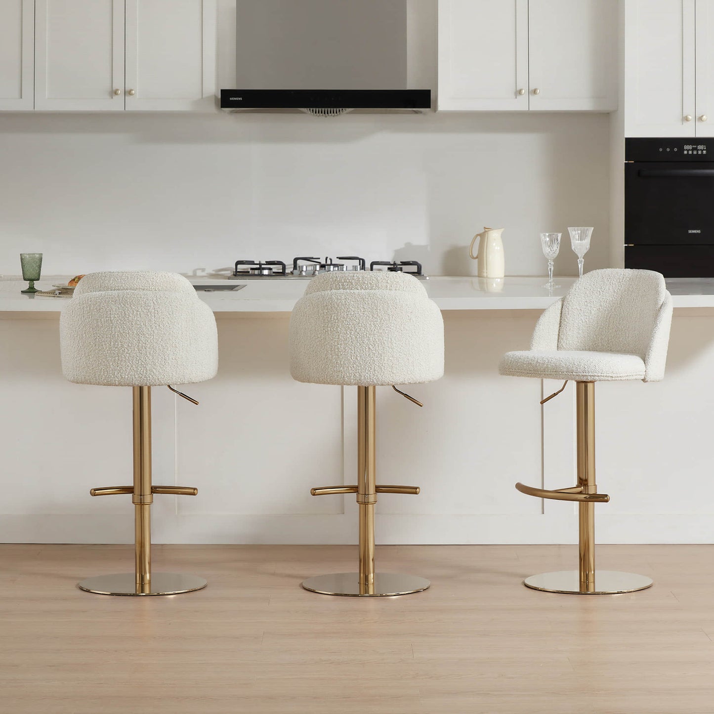 Upholstered Adjustable Height Swivel Bar Stools in Grey