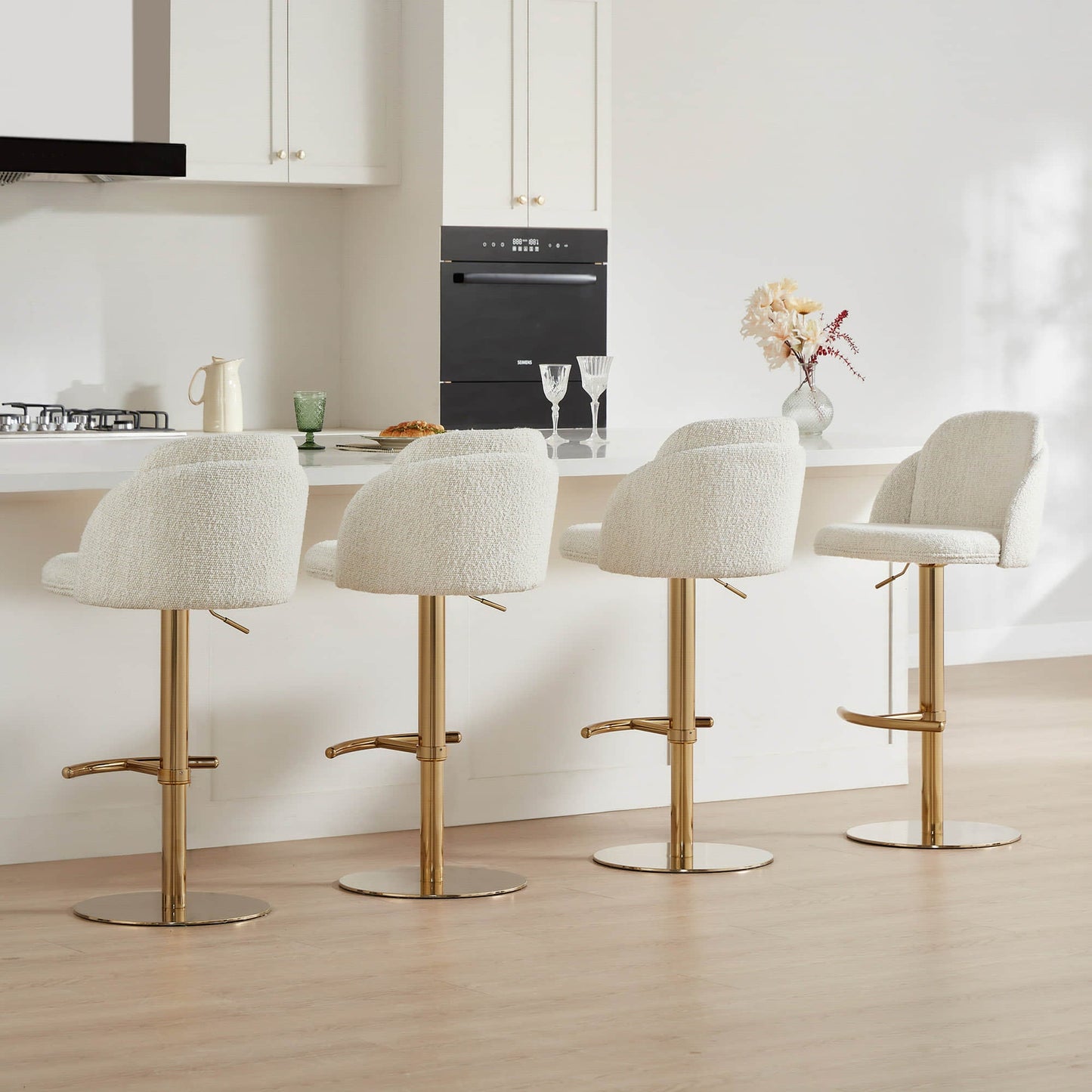 Upholstered Adjustable Height Swivel Bar Stools in Grey