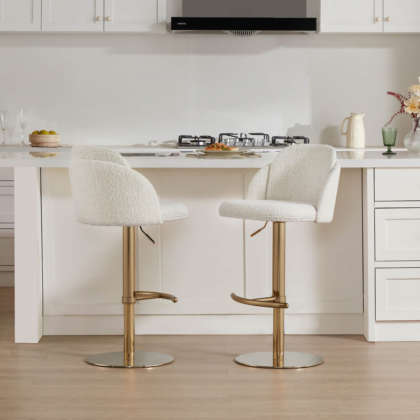 Upholstered Adjustable Height Swivel Bar Stools in Grey