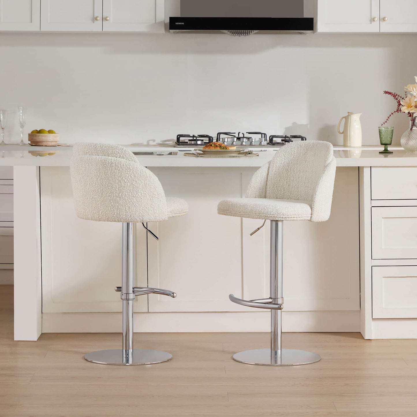 Upholstered Adjustable Height Swivel Bar Stools in Grey