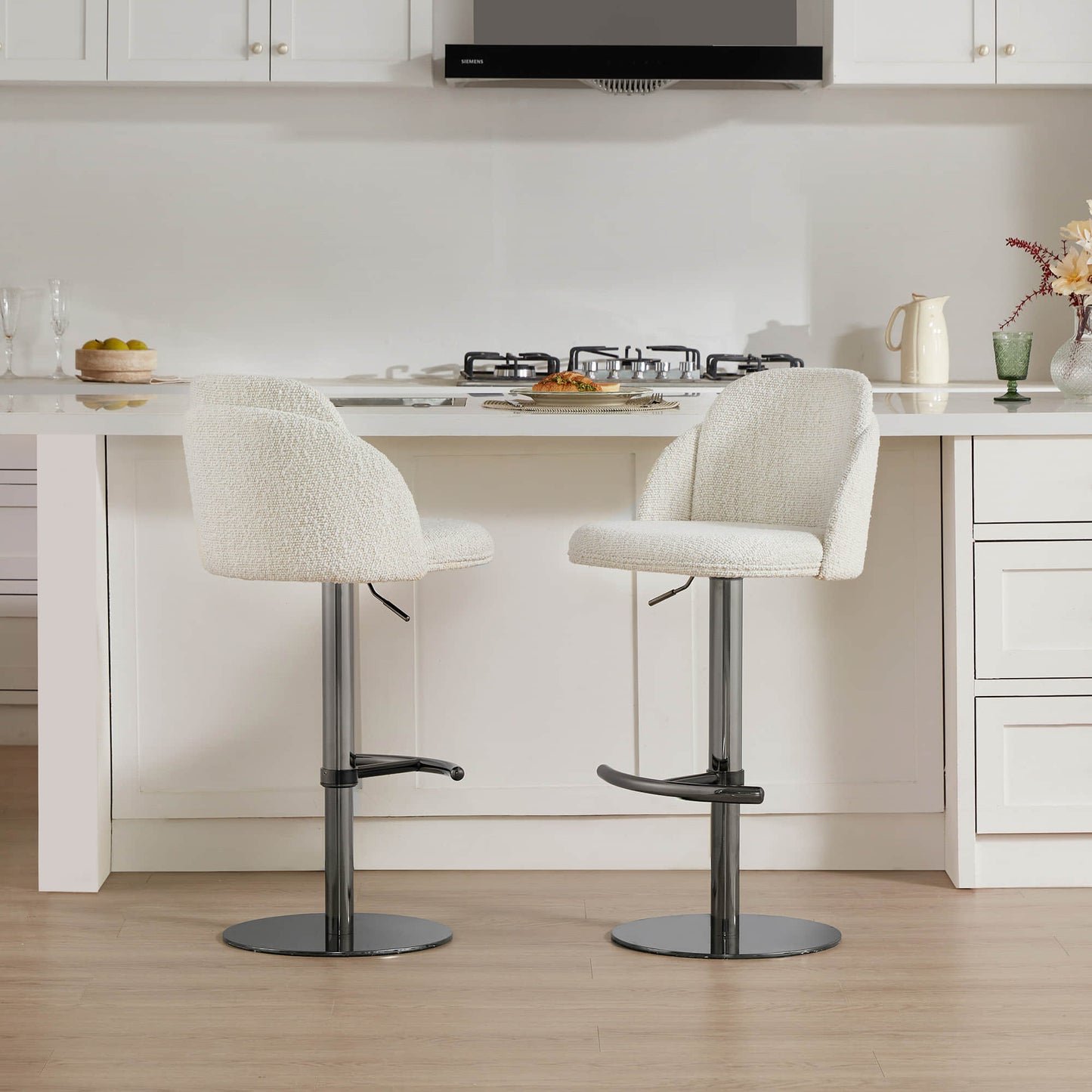 Upholstered Adjustable Height Swivel Bar Stools in Grey