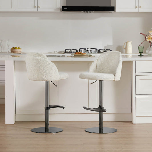 Upholstered Adjustable Height Swivel Bar Stools in Grey