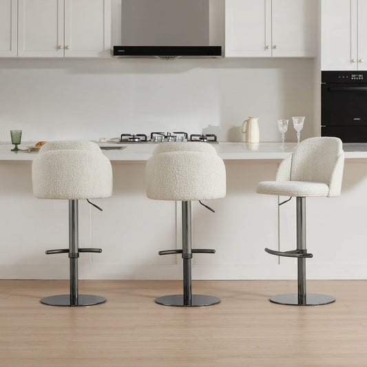 Upholstered Adjustable Height Swivel Bar Stools in Grey