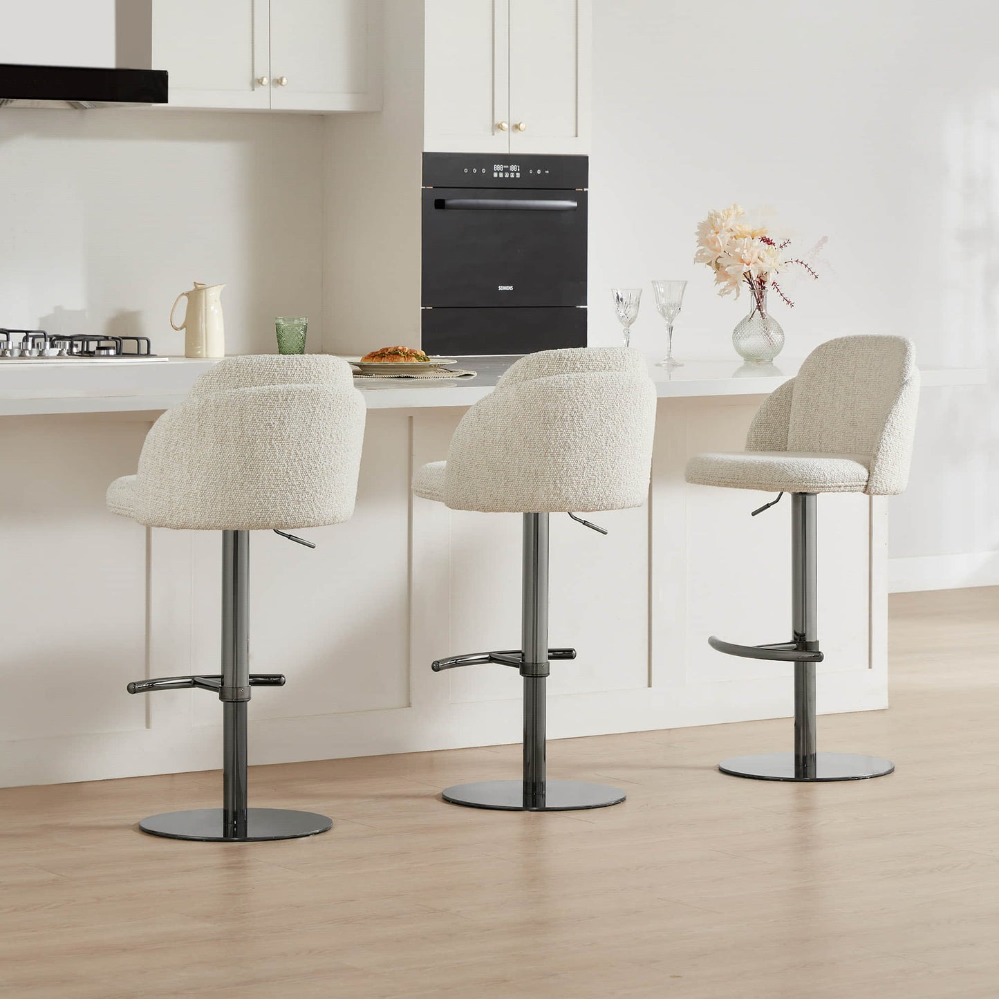 Upholstered Adjustable Height Swivel Bar Stools in Grey