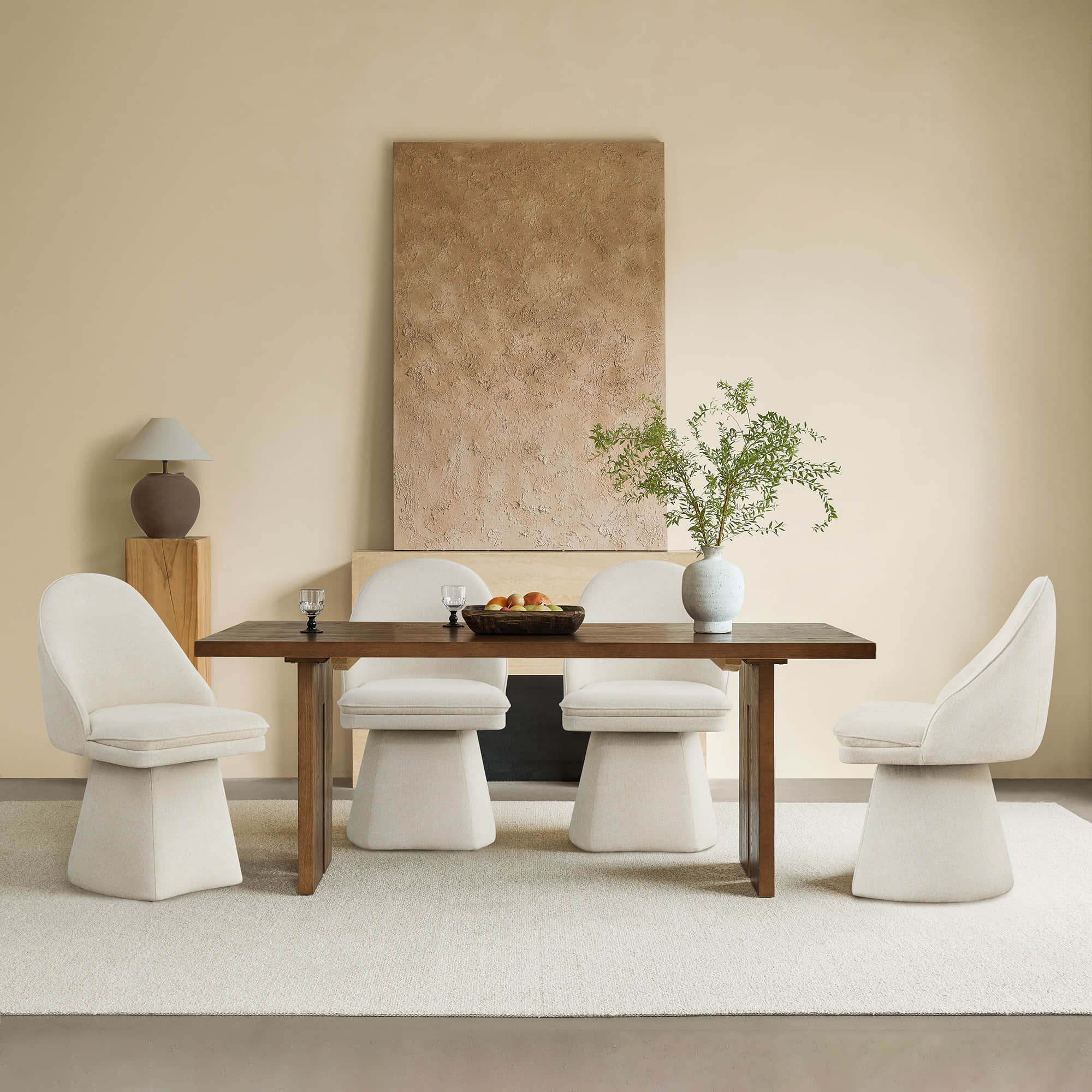 Upholstered Swivel Dining Chair with Curved Backrest