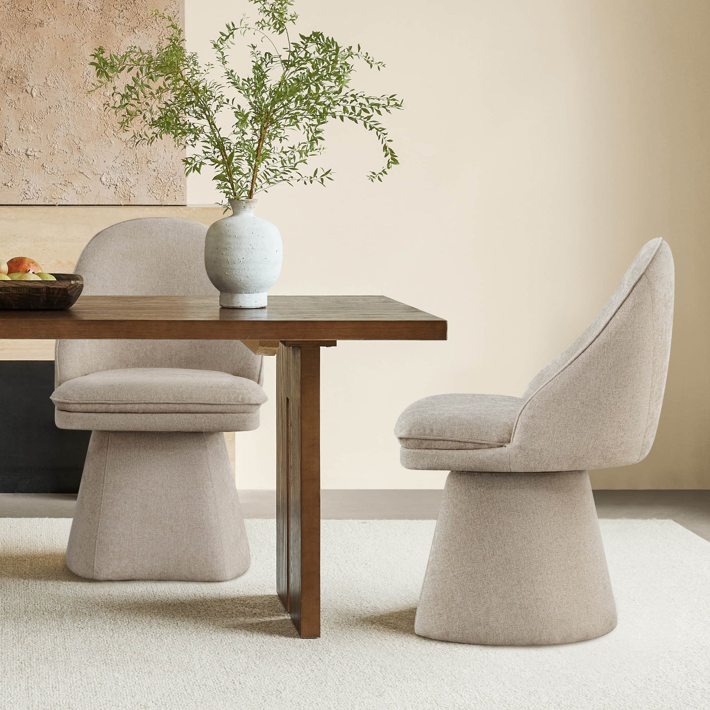 Upholstered Swivel Dining Chair with Curved Backrest
