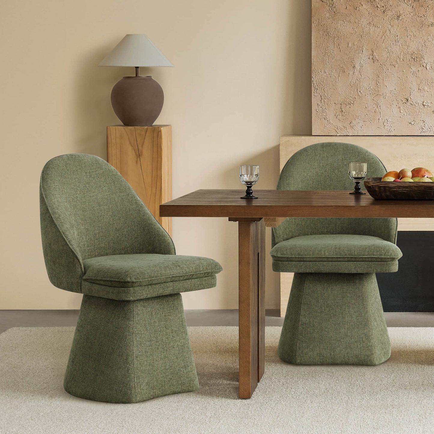 Upholstered Swivel Dining Chair with Curved Backrest