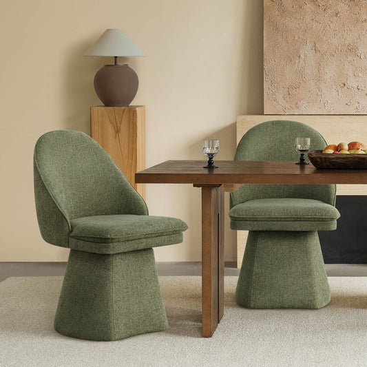 Upholstered Swivel Dining Chair with Curved Backrest