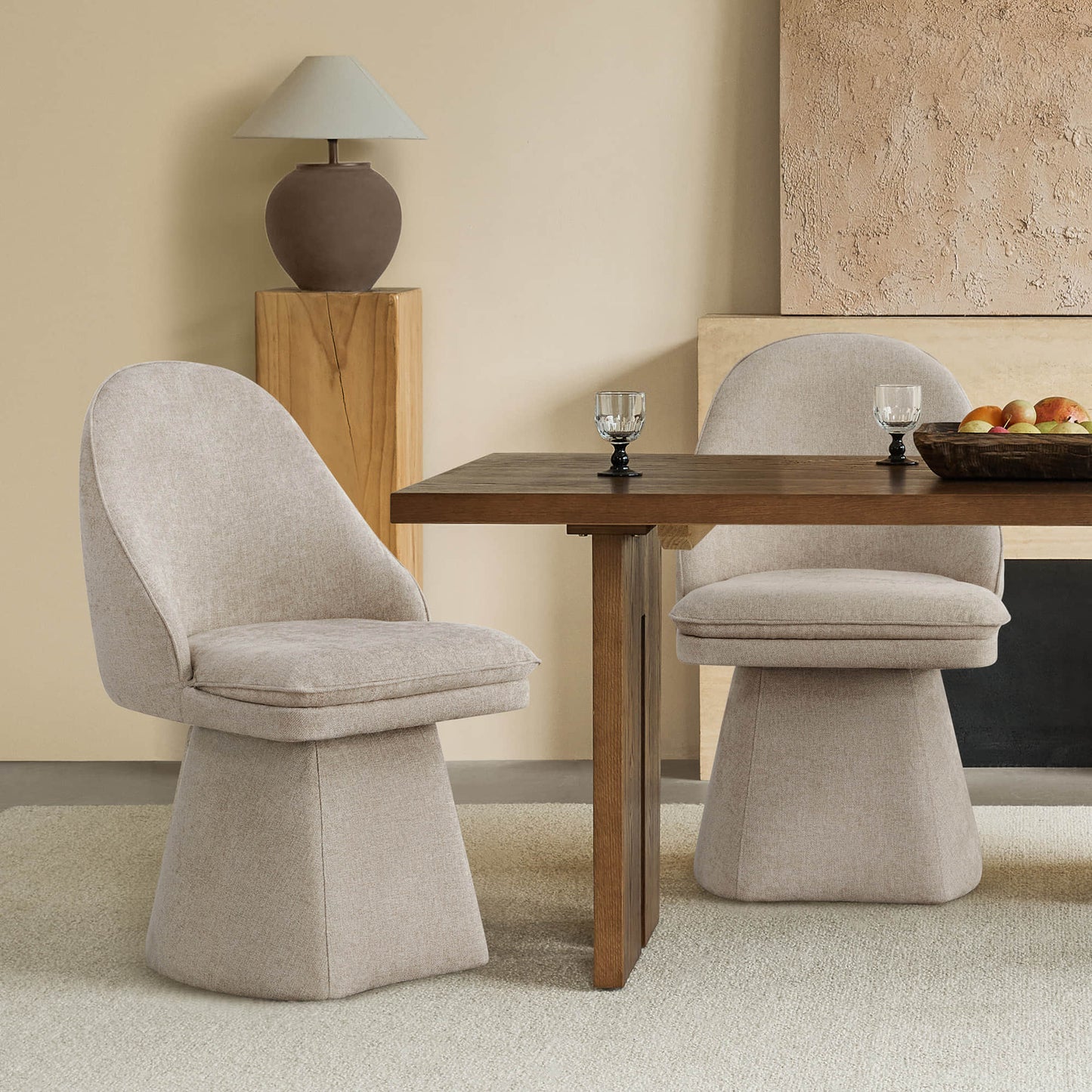 Upholstered Swivel Dining Chair with Curved Backrest