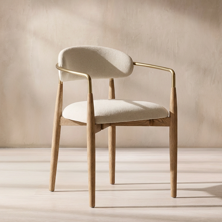 Dining Chair in Beige with Curved Back Design