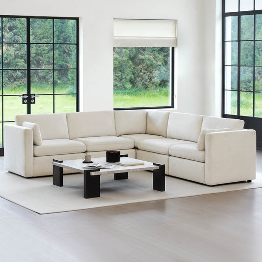 V Shaped Modular Sofa Chaise with 5 Seats in Fabric