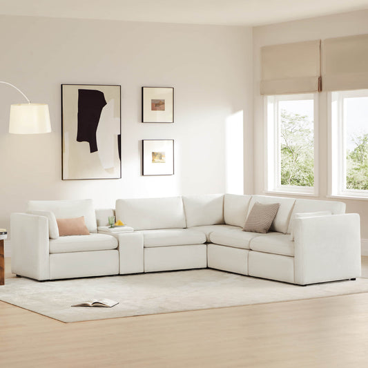 V Shaped Modular Sofa Chaise with 5 Seats in Fabric