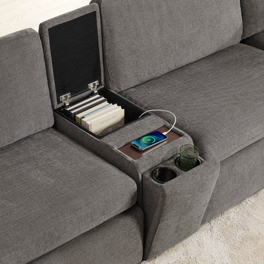 V Shaped Modular Sofa Chaise with 5 Seats in Fabric