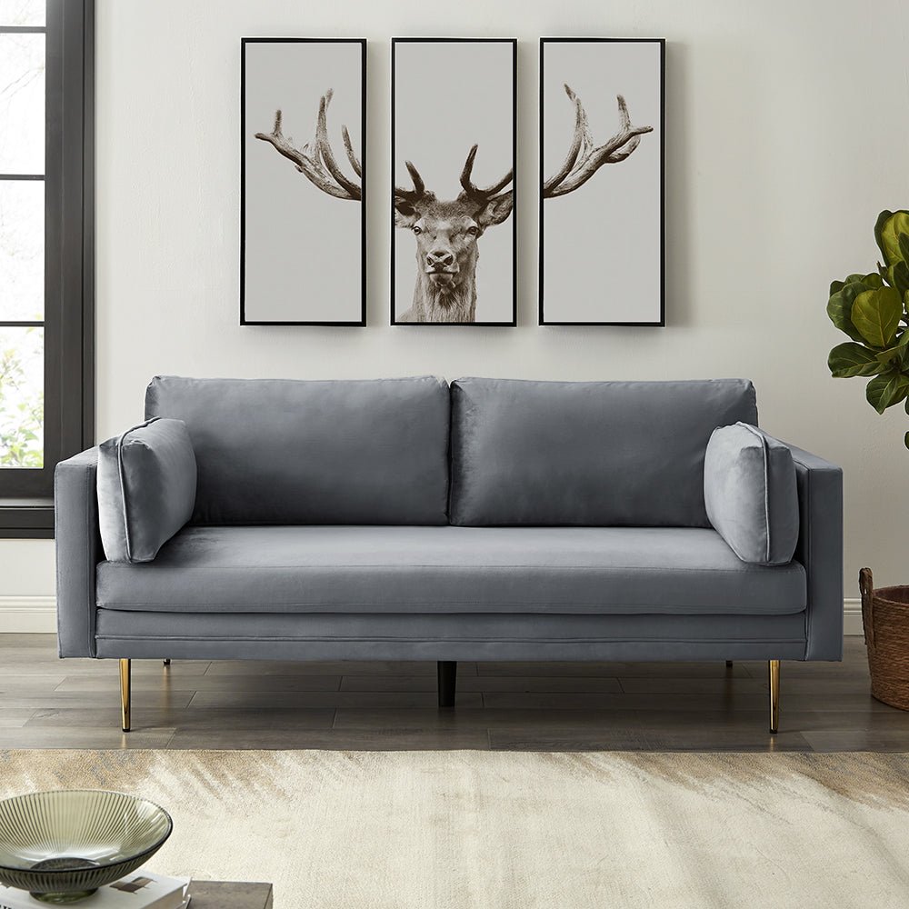 Velvet Fabric Sofa in Pelham Grey with Plush Cushions