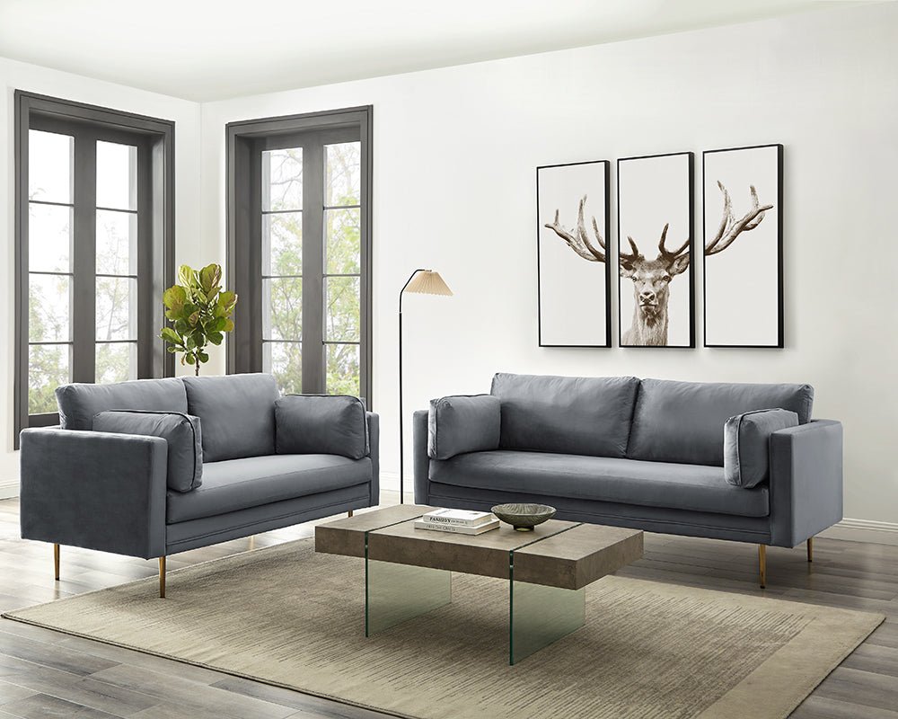 Velvet Fabric Sofa in Pelham Grey with Plush Cushions