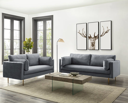 Velvet Fabric Sofa in Pelham Grey with Plush Cushions