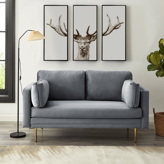 Velvet Fabric Sofa in Pelham Grey with Plush Cushions