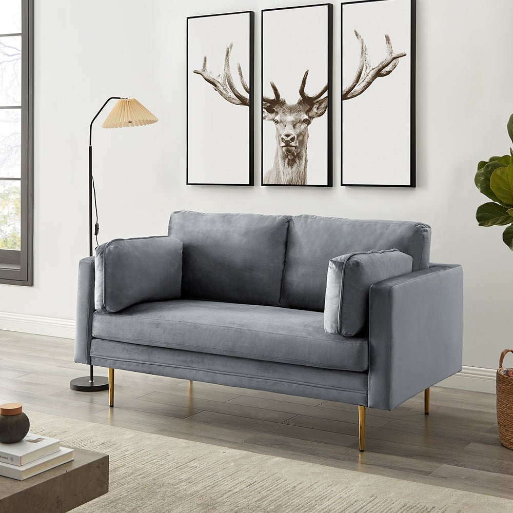 Velvet Fabric Sofa in Pelham Grey with Plush Cushions