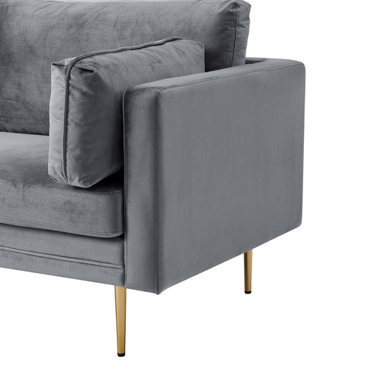 Velvet Fabric Sofa in Pelham Grey with Plush Cushions