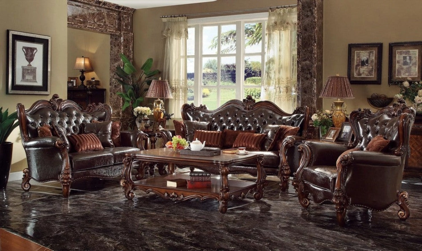 Versailles Sofa in Velvet Fabric with 7 Cushions
