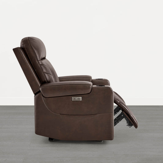 Wall Hugger Power Recliner in Genuine Leather with Cup Holders