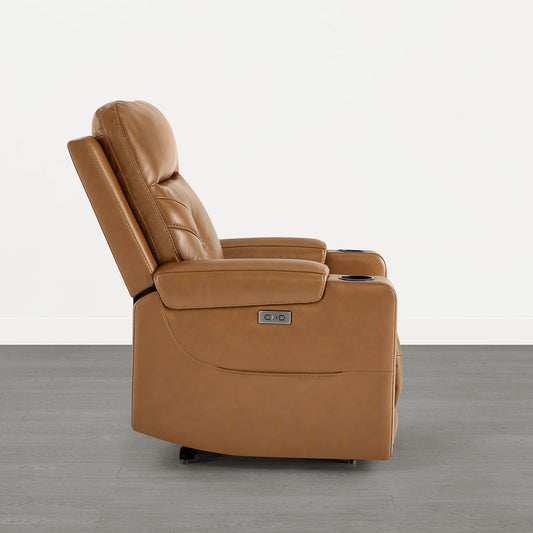 Wall Hugger Power Recliner in Genuine Leather with Cup Holders