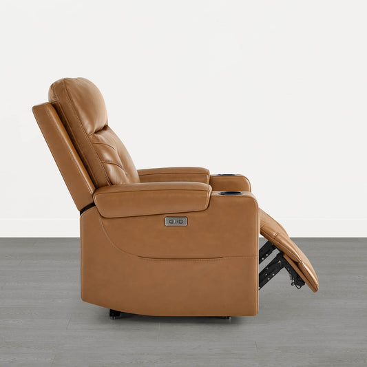 Wall Hugger Power Recliner in Genuine Leather with Cup Holders