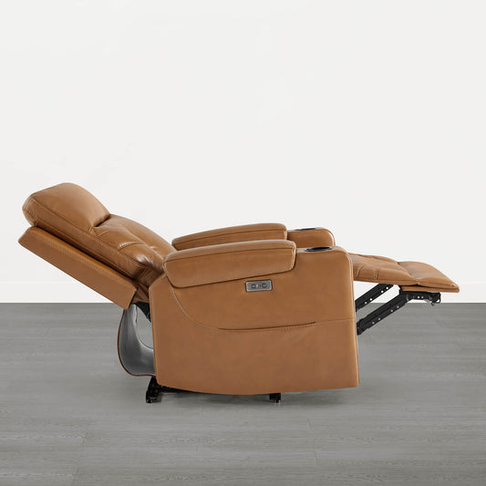 Wall Hugger Power Recliner in Genuine Leather with Cup Holders
