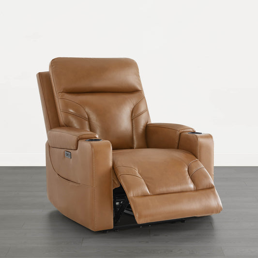Wall Hugger Power Recliner in Genuine Leather with Cup Holders