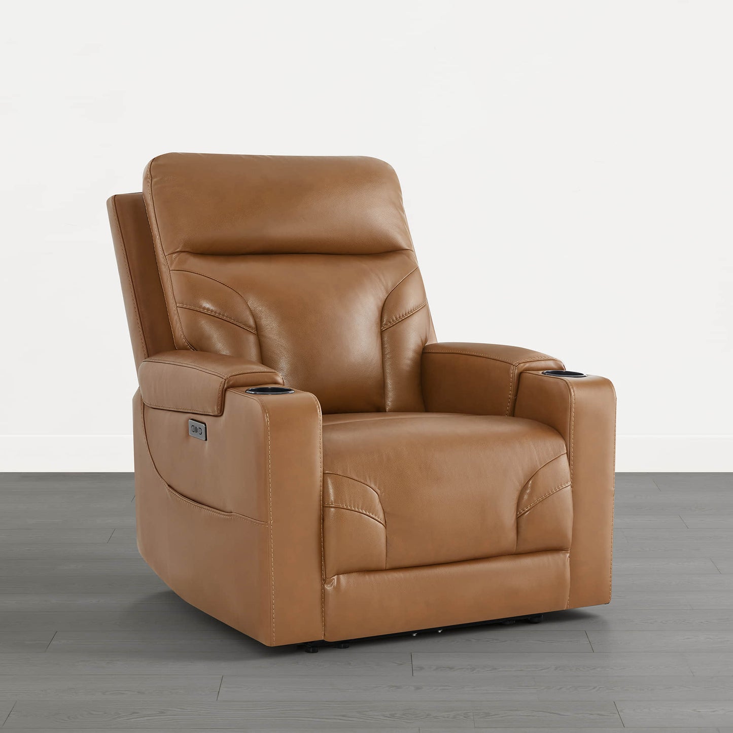 Wall Hugger Power Recliner in Genuine Leather with Cup Holders