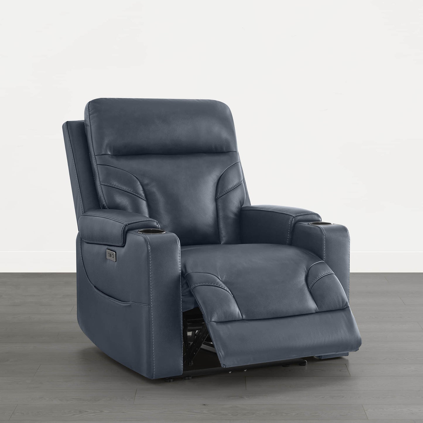 Wall Hugger Power Recliner in Genuine Leather with Cup Holders