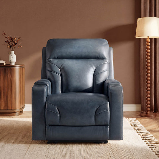 Wall Hugger Power Recliner in Genuine Leather with Cup Holders