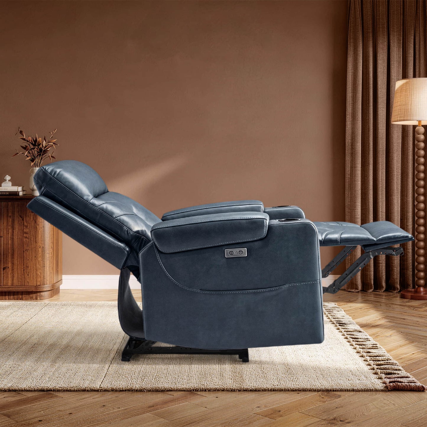 Wall Hugger Power Recliner in Genuine Leather with Cup Holders