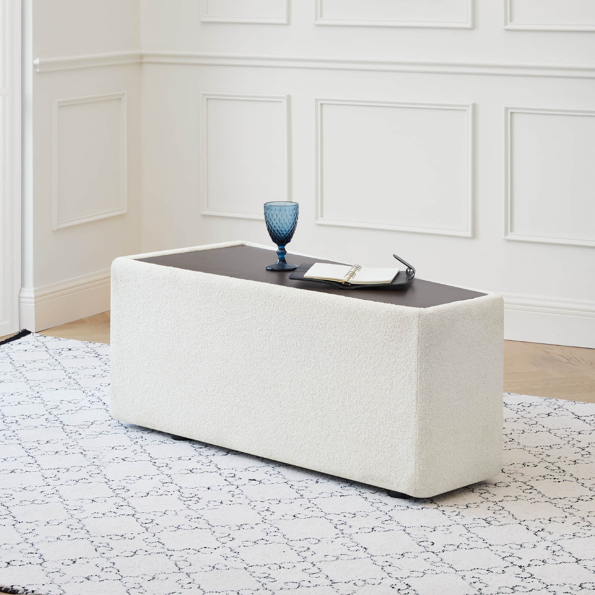 Wedge Console with Storage and Open Shelf Design