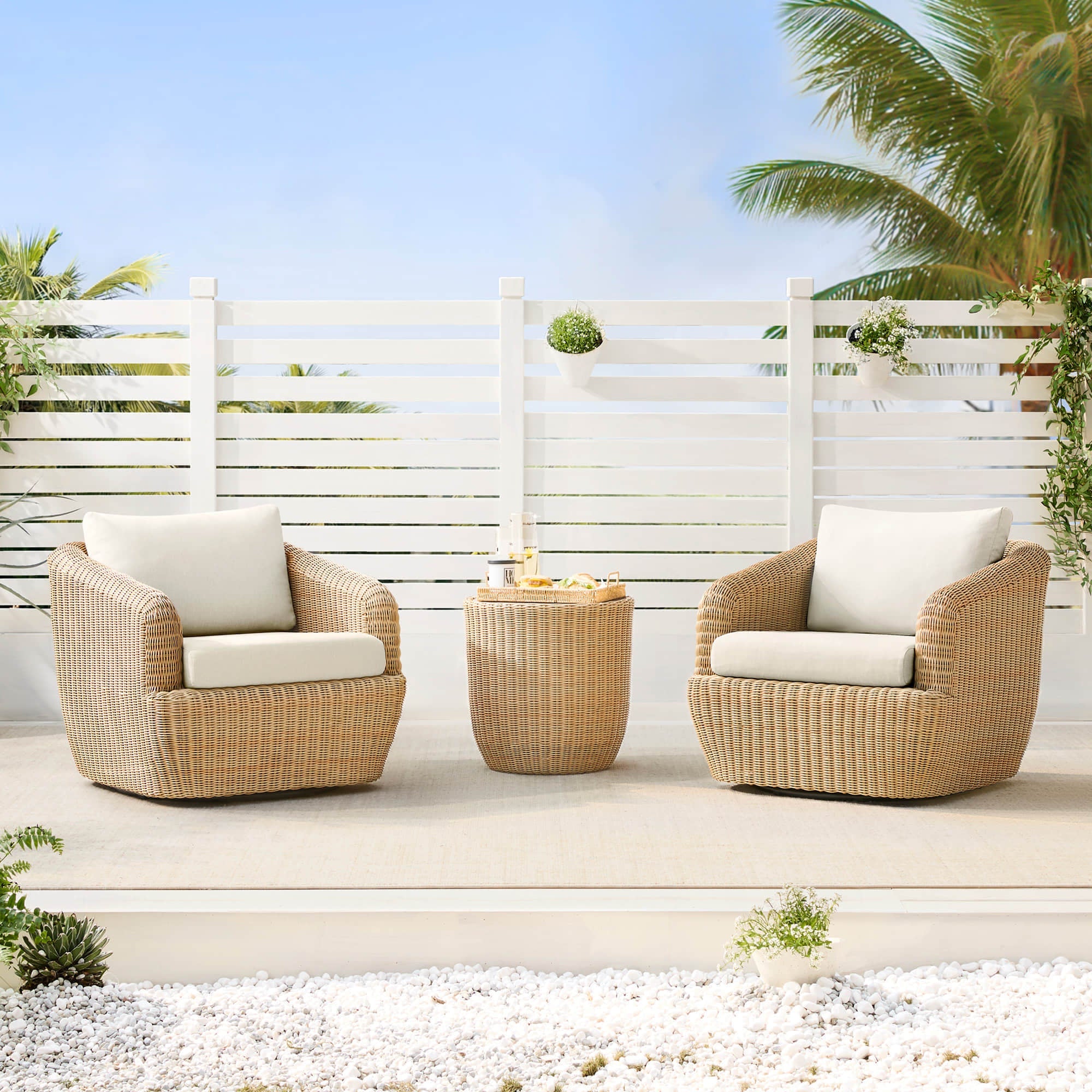 Wicker Outdoor Bistro Set with Curved Back Chairs