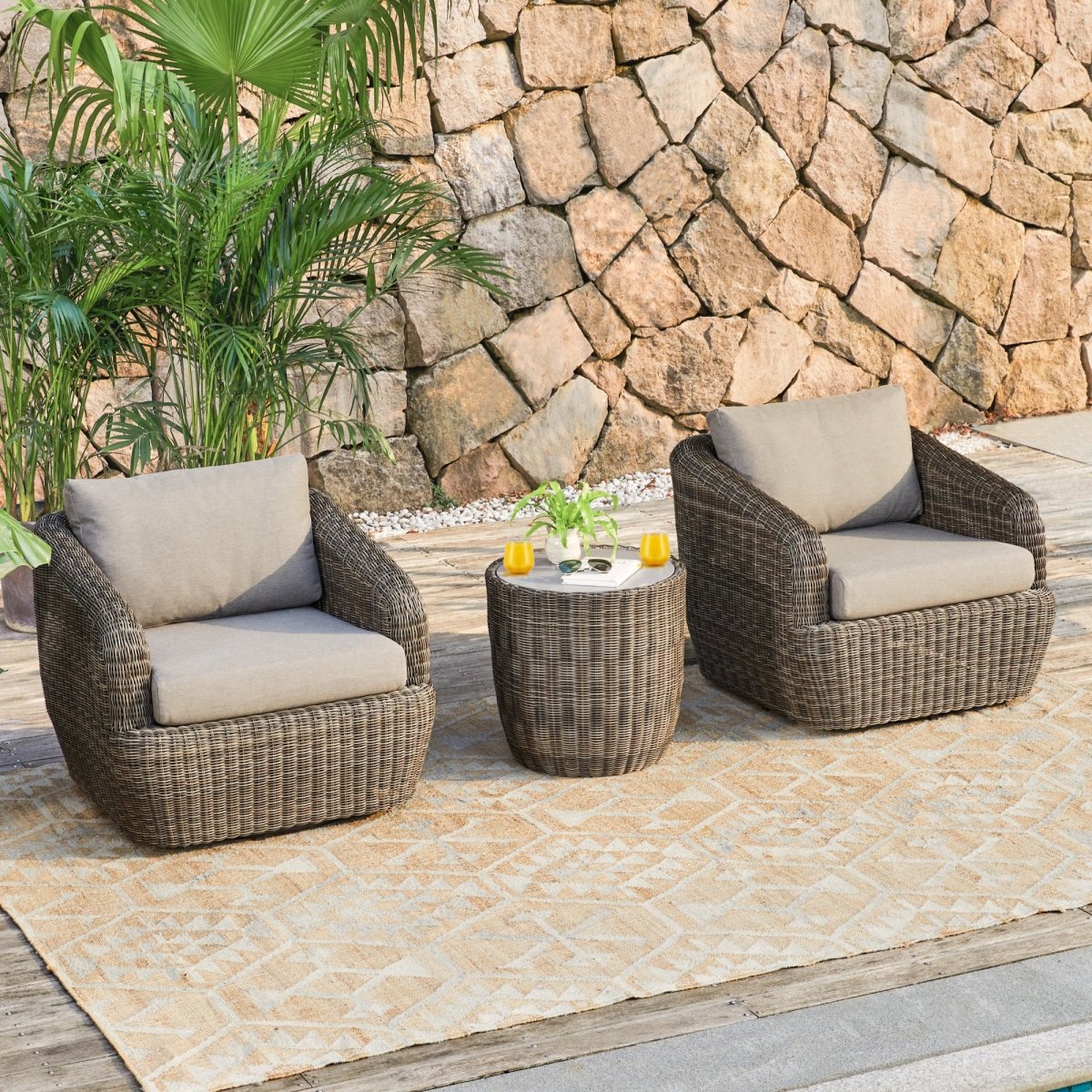 Wicker Outdoor Bistro Set with Curved Back Chairs