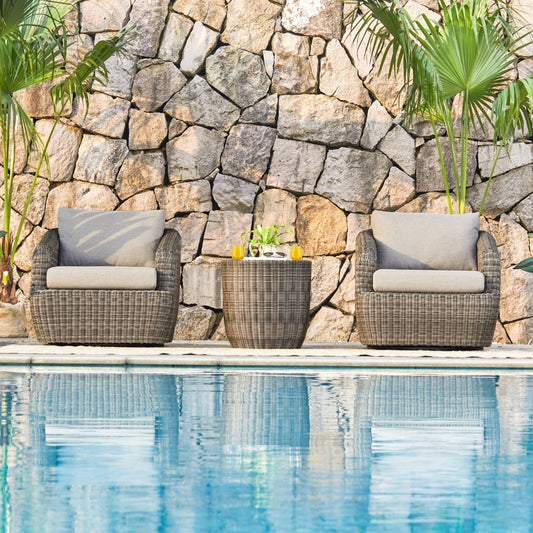 Wicker Outdoor Bistro Set with Curved Back Chairs