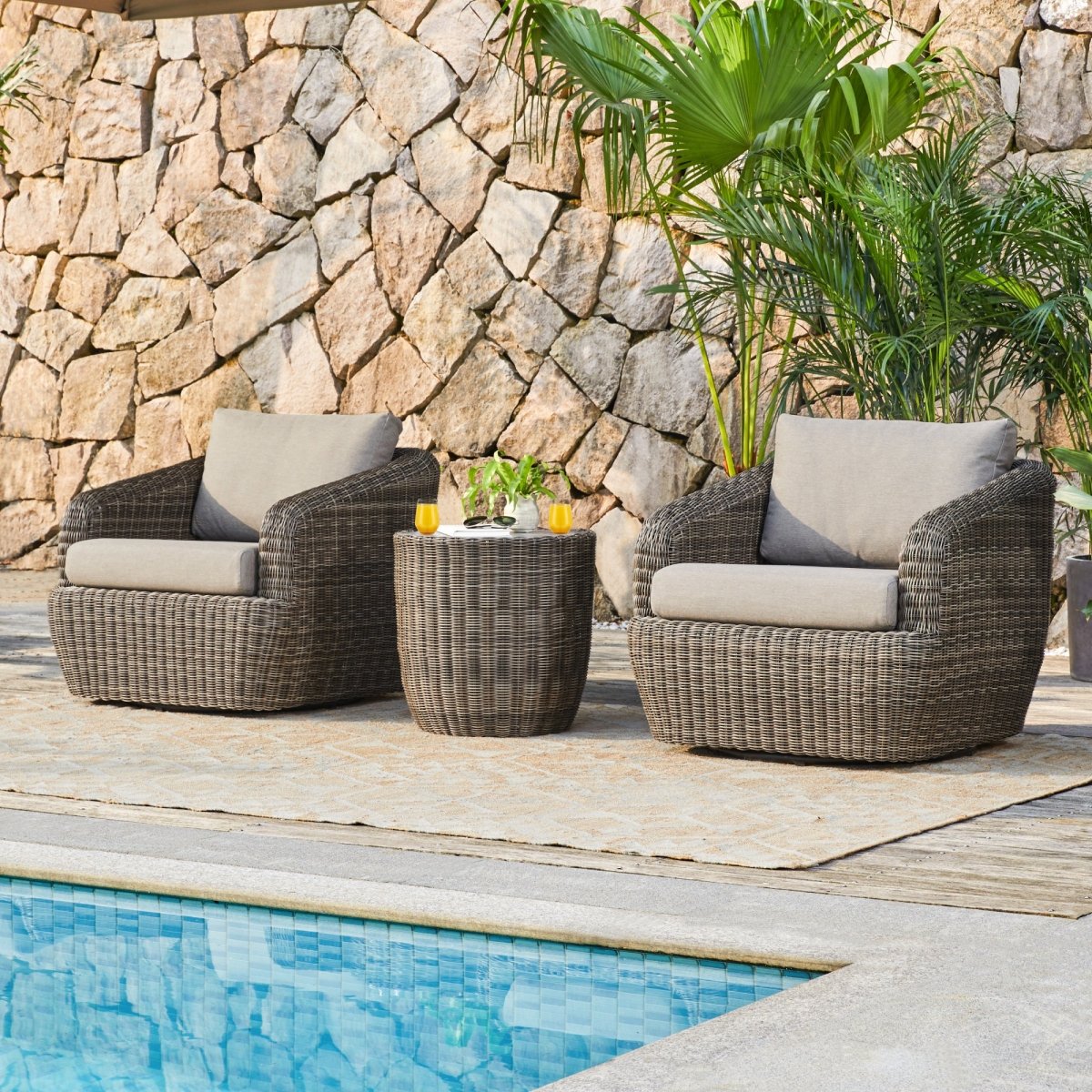 Wicker Outdoor Bistro Set with Curved Back Chairs